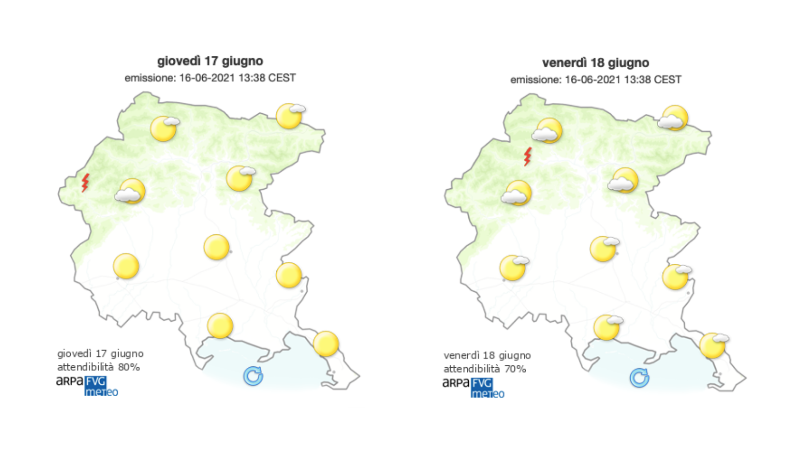 Caldo e venti di brezza sul Goriziano, rimane il beltempo anche nel weekend